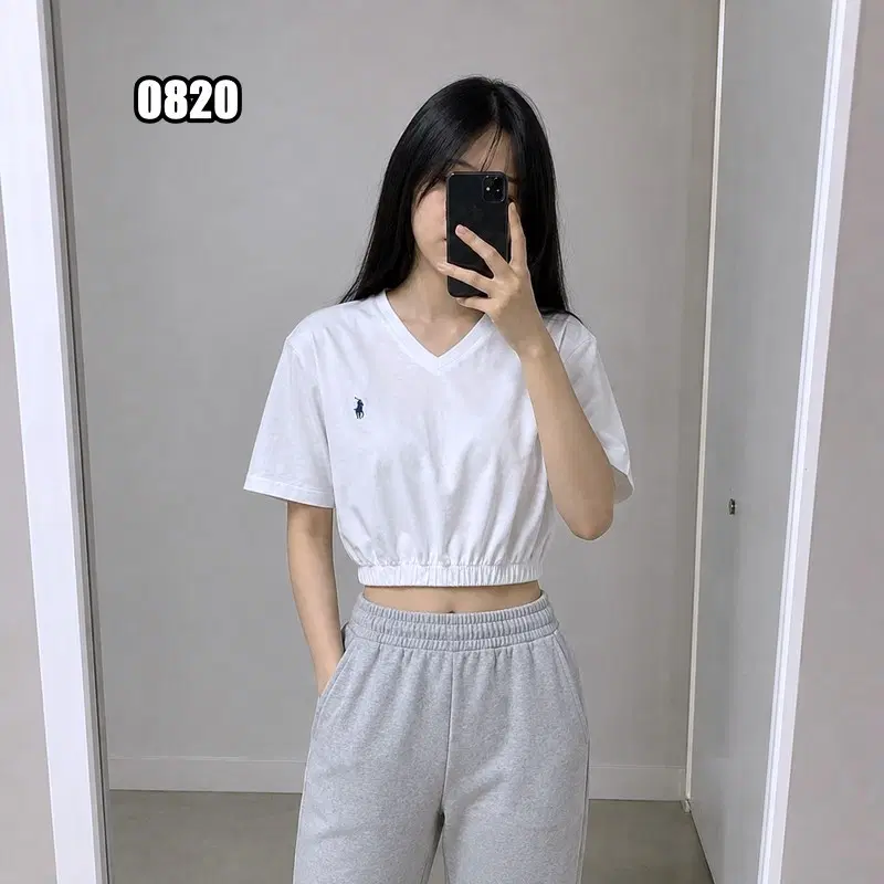 M 폴로 랄프로렌 리워크 밴딩 크롭 반팔티