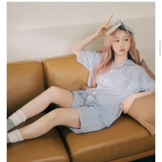 [선물포장][새상품] 도씨 실크핏 시에르 반팔 잠옷 세트 블루 m