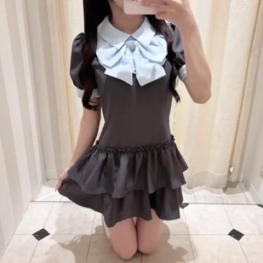 evelyn 에블린 빅리본 티어드 원피스 양산형지뢰계중성계서브컬쳐스나계걸리