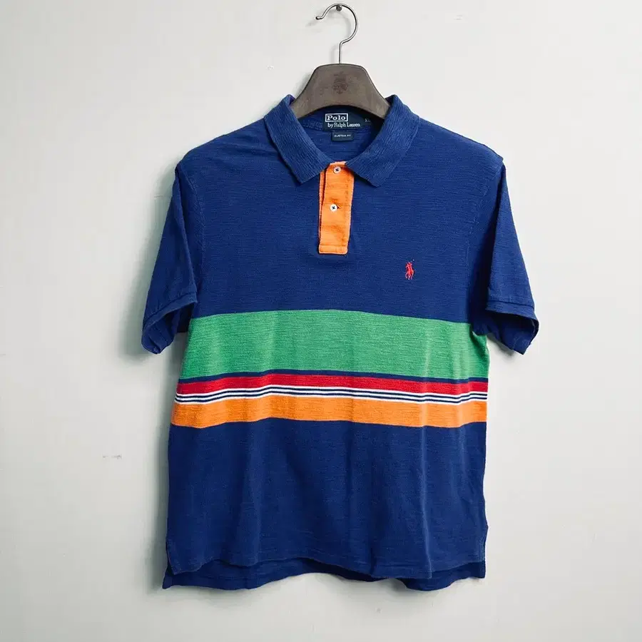 폴로 랄프로렌(Polo Ralph Lauren) 블루 배색 스트라이프 반팔 카라티 (XL 사이즈 / 실측 105)