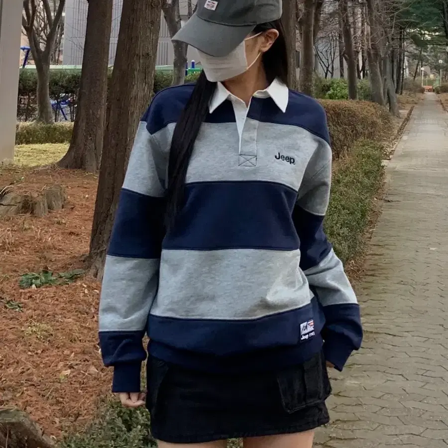 [새상품] 지프 스트라이프 카라 맨투맨(네이비/회색)