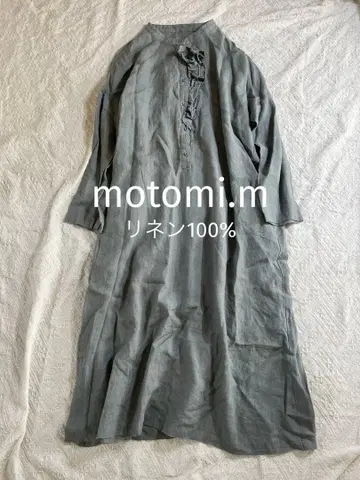 motomi.m 린넨 프릴 밴드 카라 셔츠 원피스 린넨 100%