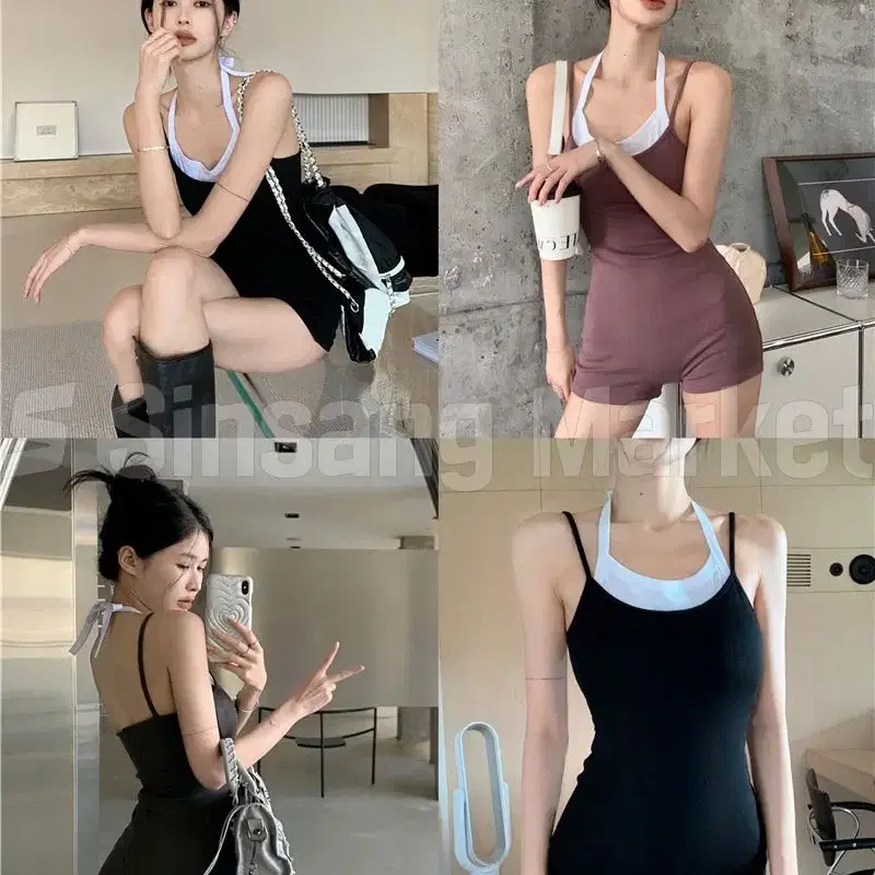 [빠른발송] 레이어바디수트 페이크투피스 원피스탑 엑12342