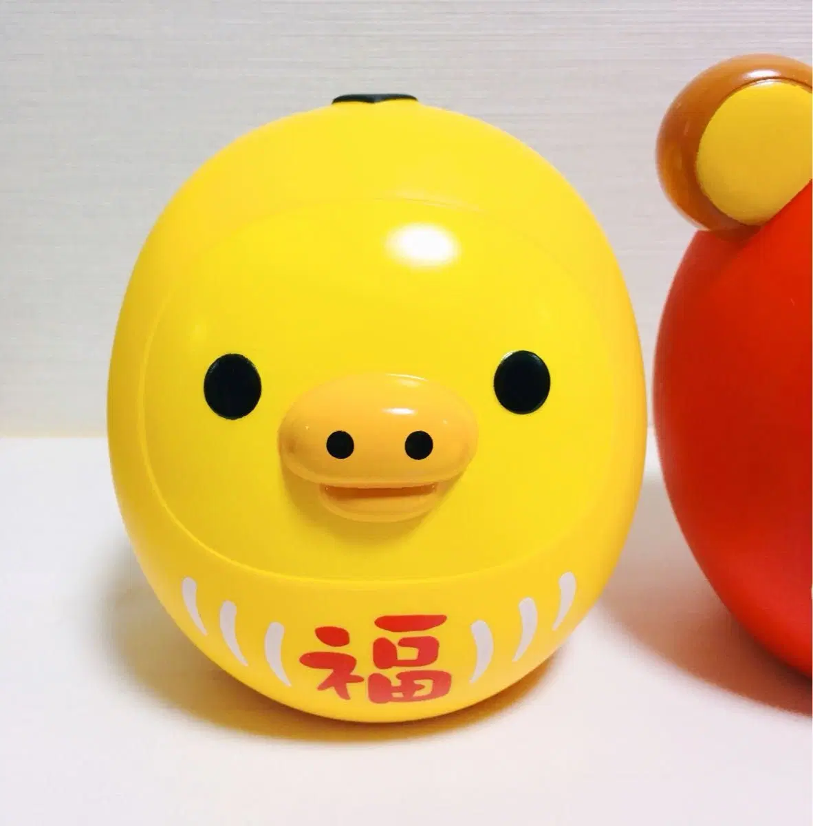 레어) 키이로이토리 돼병 복 다루마 쿠지 피규어 저금통 리락쿠마