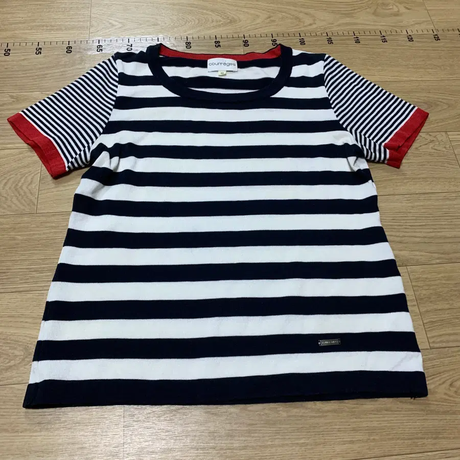 [courreges] 꾸레쥬 메이드 인 재팬 멀티 스트라이프 배색 반팔 니트 (40 / 여성 M-L)
