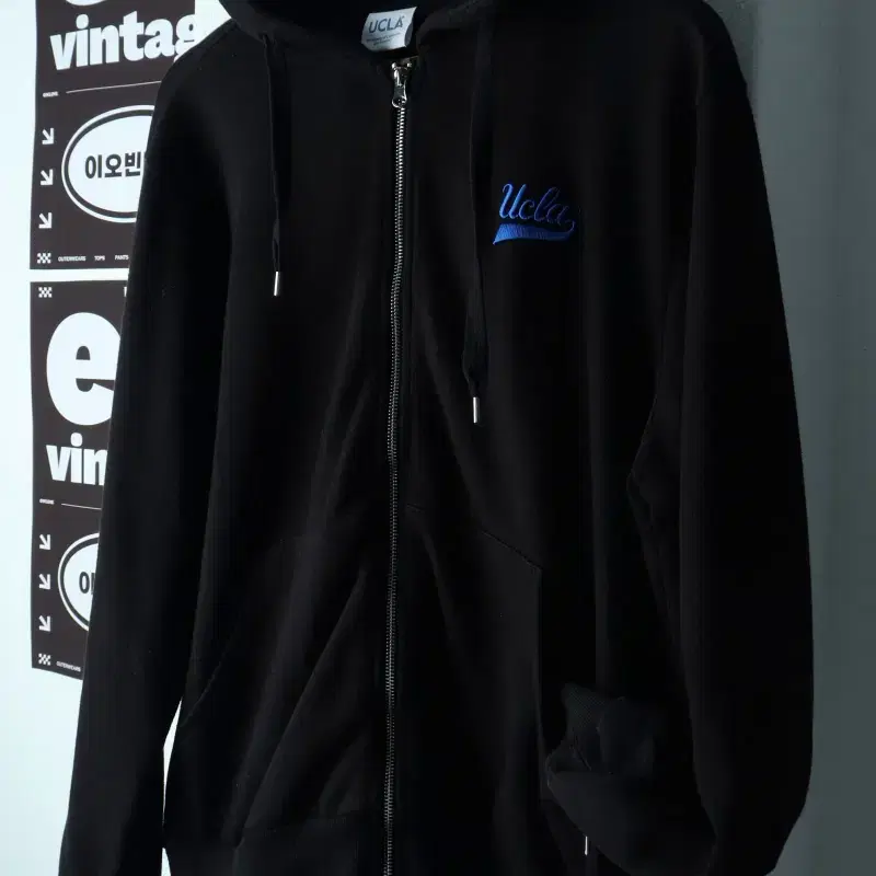 (L-2XL) 집업 바람막이 점퍼자켓 자수 블랙 박시 후드-H38449