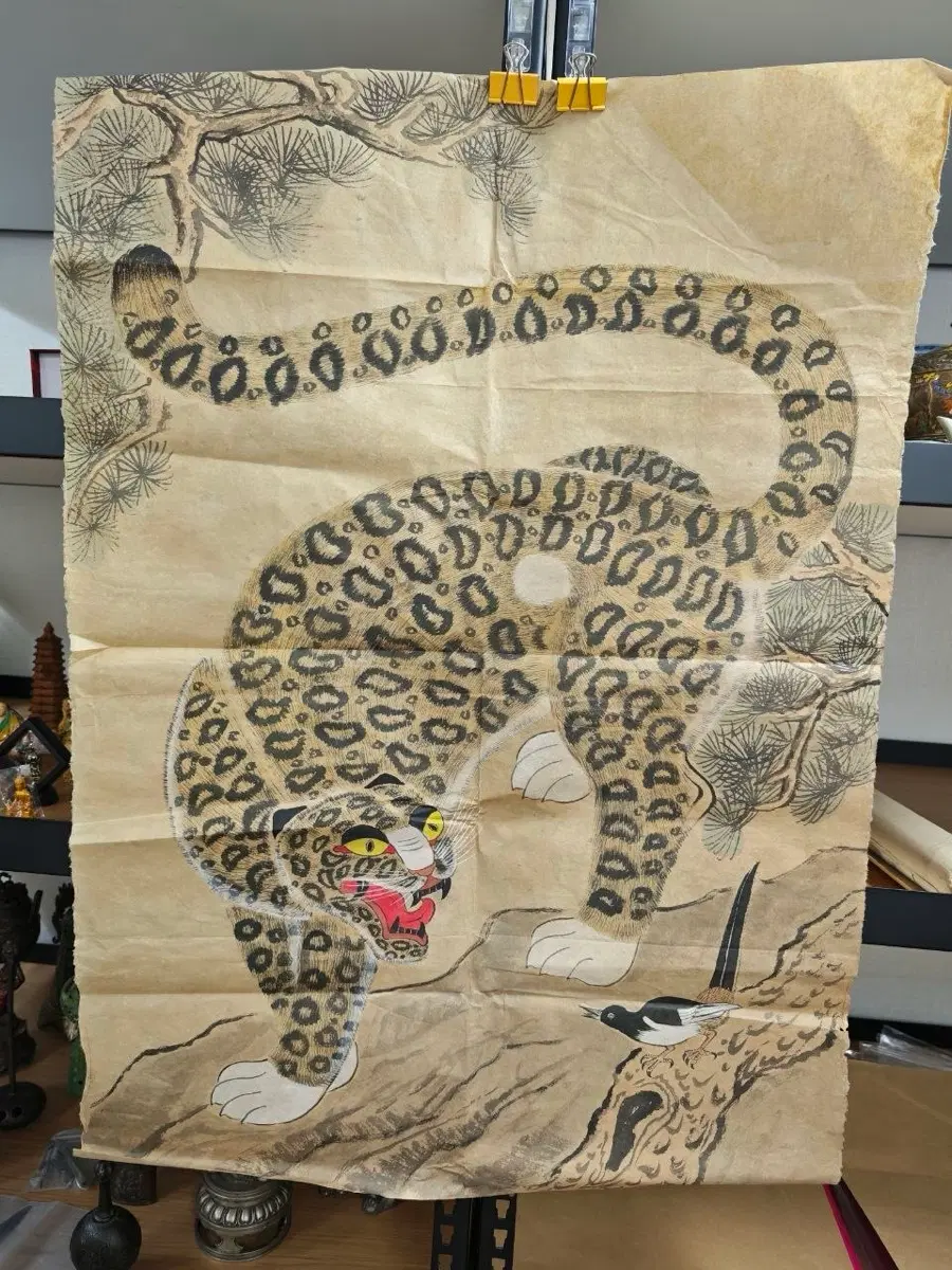 조선 민화 송학작호도 소나무 까치 표범형 호랑이 고화 그림 골동품 고미술품 수집품