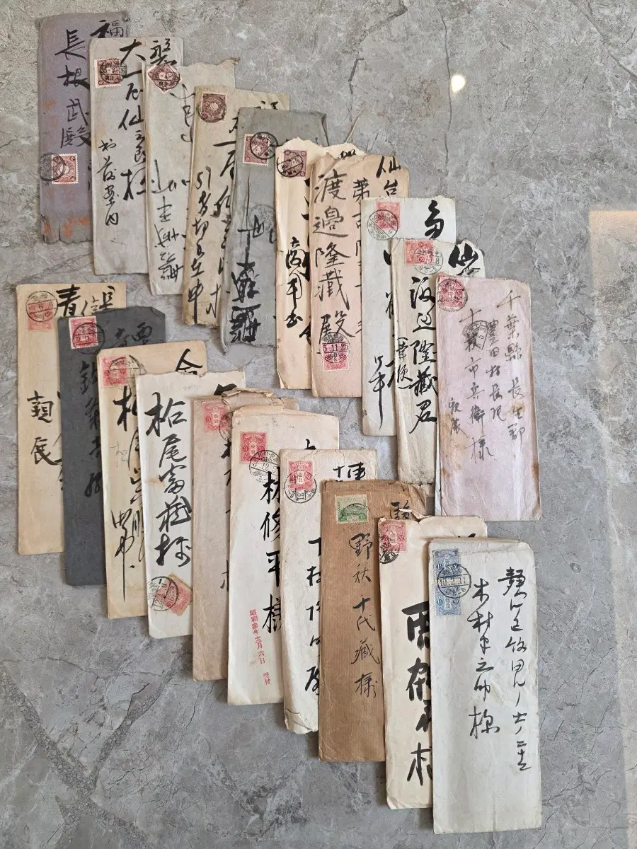 3. 일제강점기 시대 이후 일본 사용한 편지 20장 일괄.