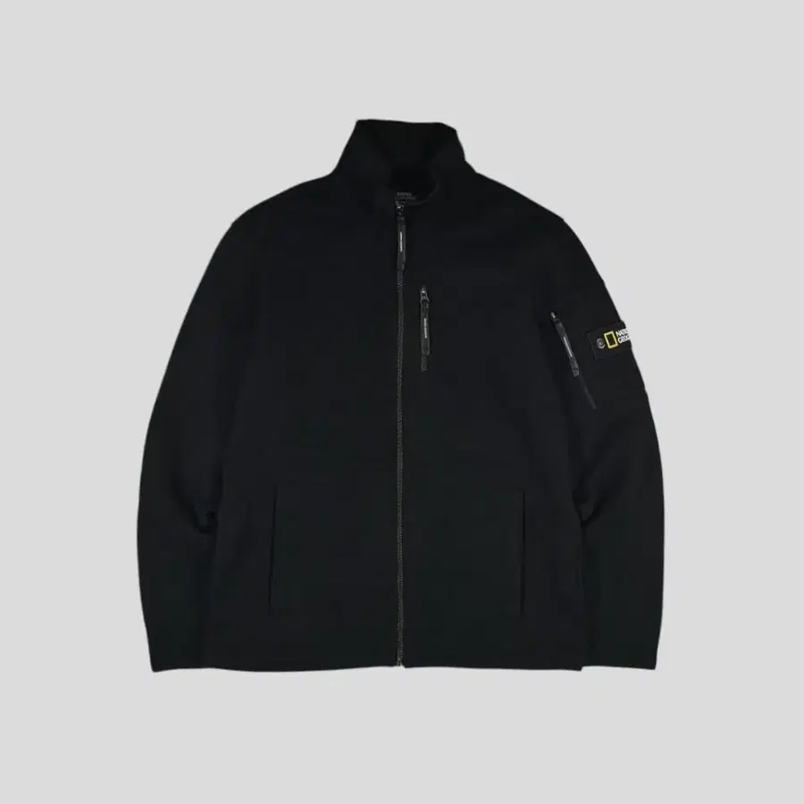 내셔널지오그래픽 불랙 체스트포켓 와펜패치 기모 모크넥 니티드 플리스 집업 자켓 L