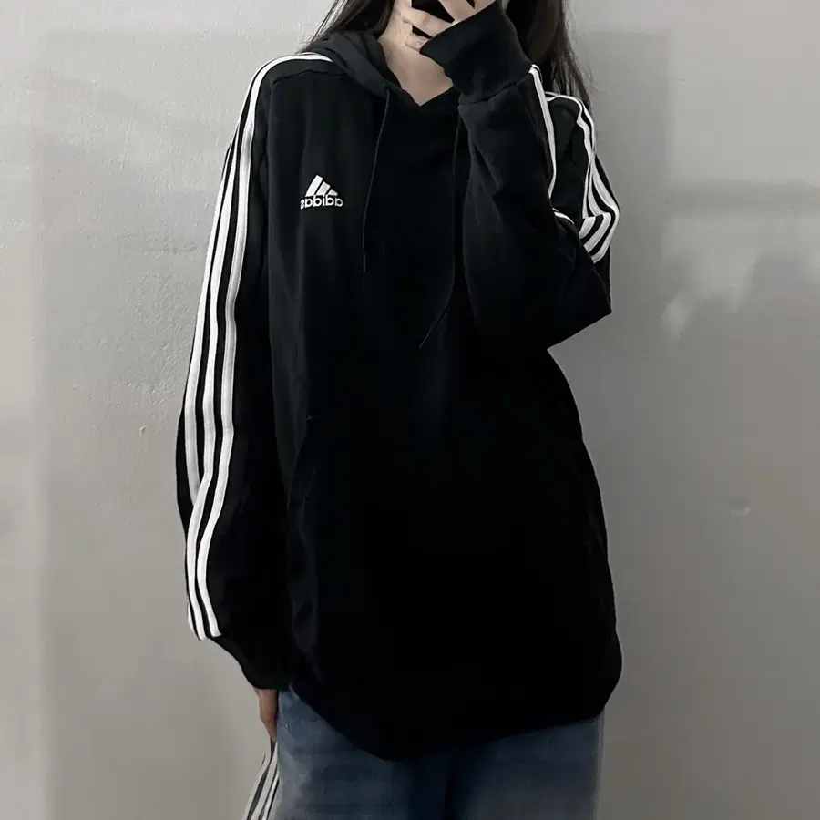 (2XL) 아디다스 삼선 후드티 블랙