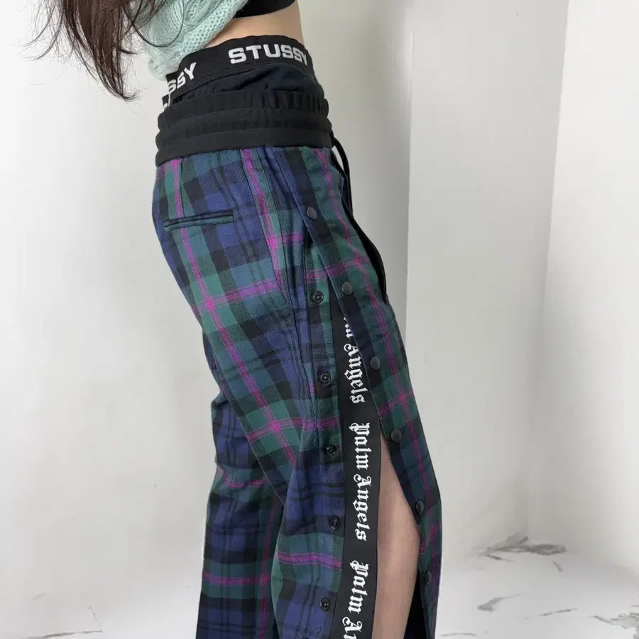 팜엔젤스 사이드스냅 울 체크 트레이닝 팬츠