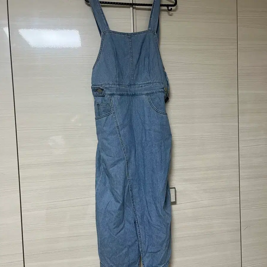여자 멜빵 원피스 청치마 데님 연청M