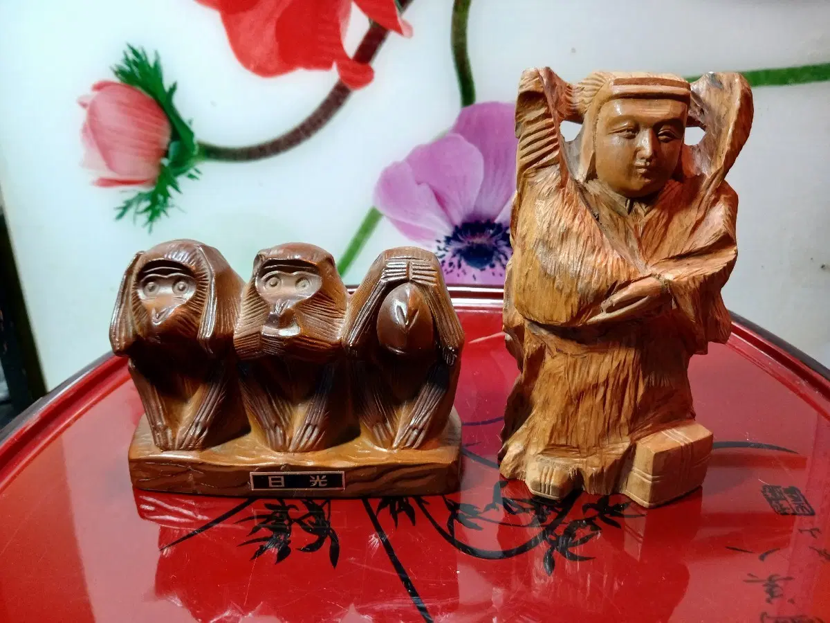 일본 닛코 목각 원숭이 3마리 조각상