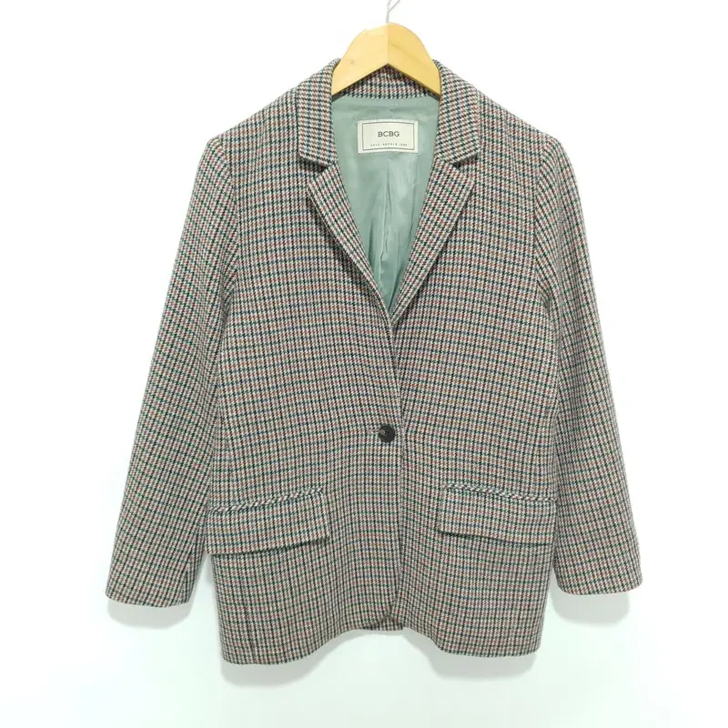 BCBG 원버튼 체크 울 모직 자켓 85-94-155_M2600