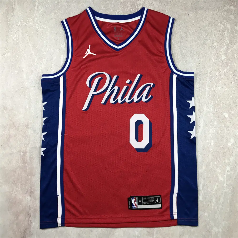 NBA 필라델피아 76ers 맥시 0번 레드 어웨이 유니폼 스타 디자인 남성 농구 저지