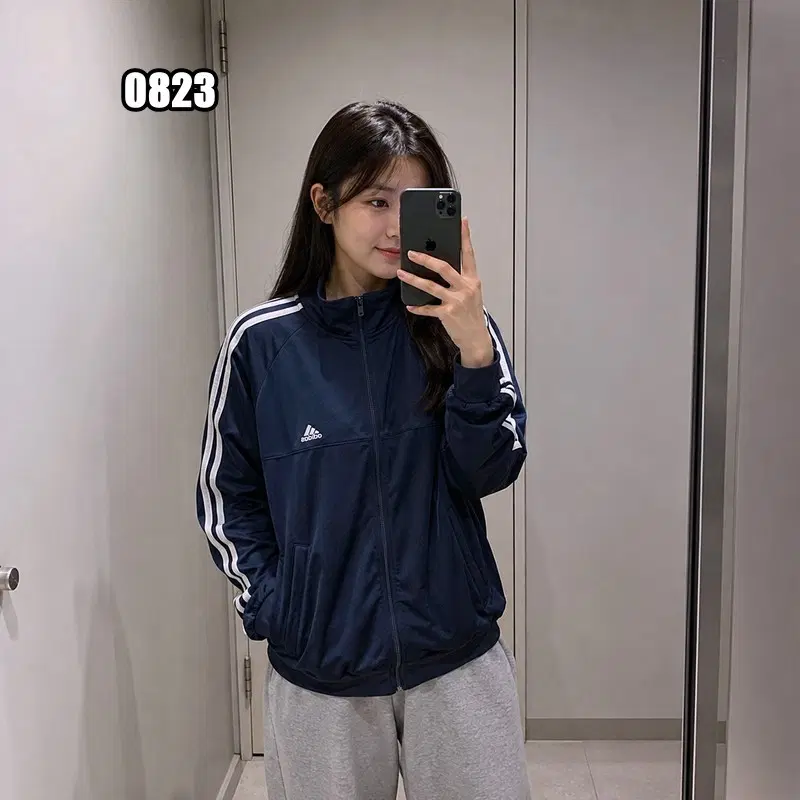 M 아디다스 에센셜 3선 네이비 트랙탑 져지 자켓