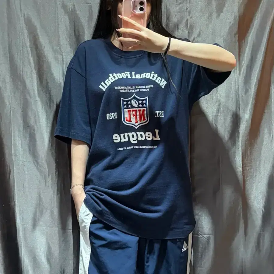 M NFL 빅로고 헤리티지 그래픽 네이비 반팔