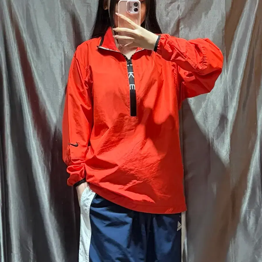 S 나이키 스펠링 라인 레드오렌지 아노락