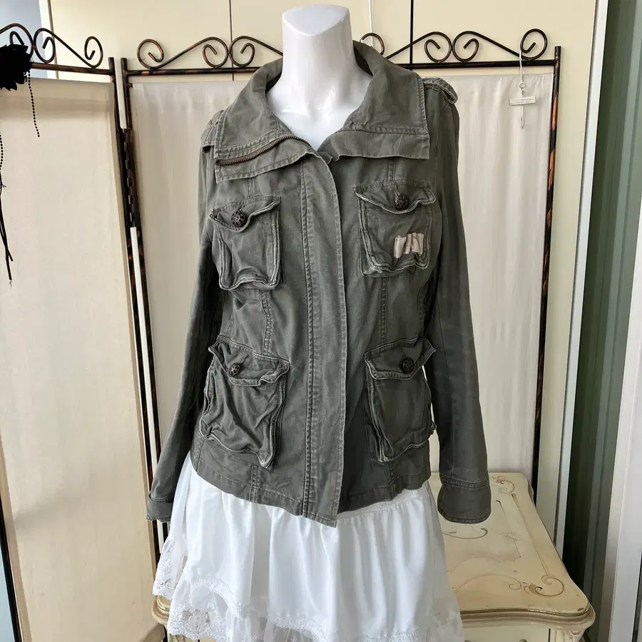 khaki denim pocket slim fit jacket