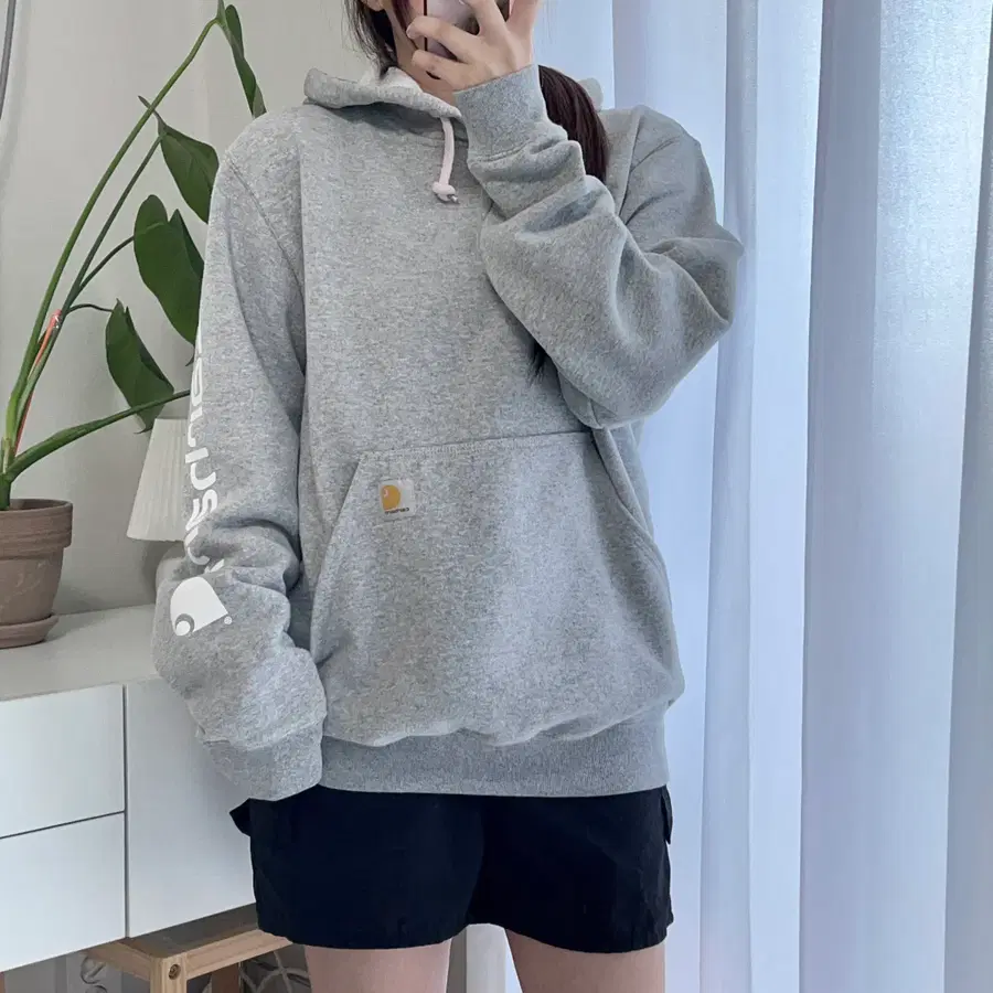 칼하트 그레이 사이드레터링 기모 후드티  [ 오리지널핏S ]