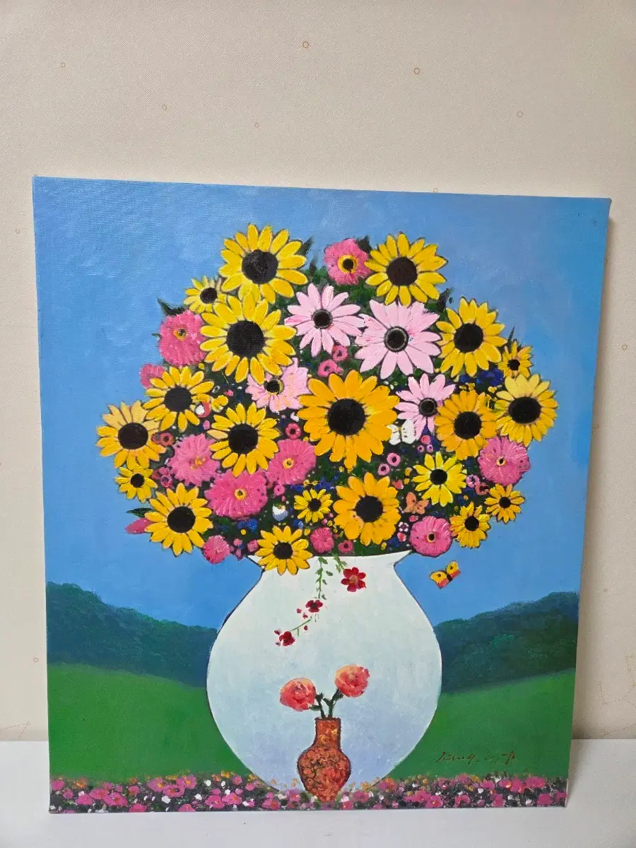 박광출화가 매력적인 노란 꽃 유화 그림