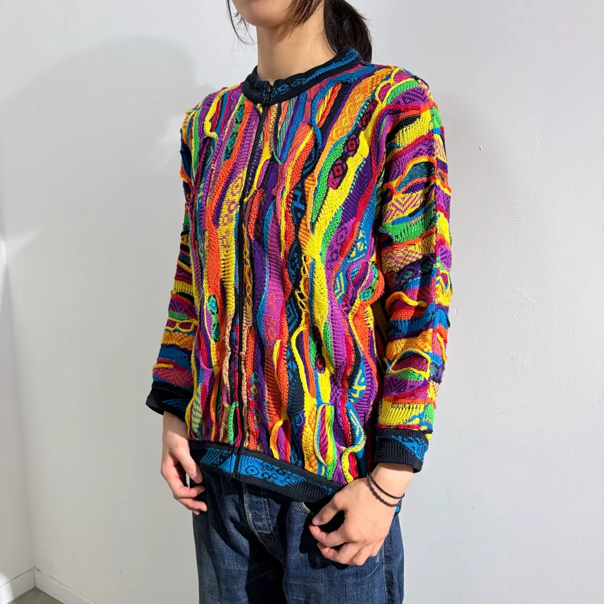 COOGI 쿠지 케이블 니트 집업 자켓