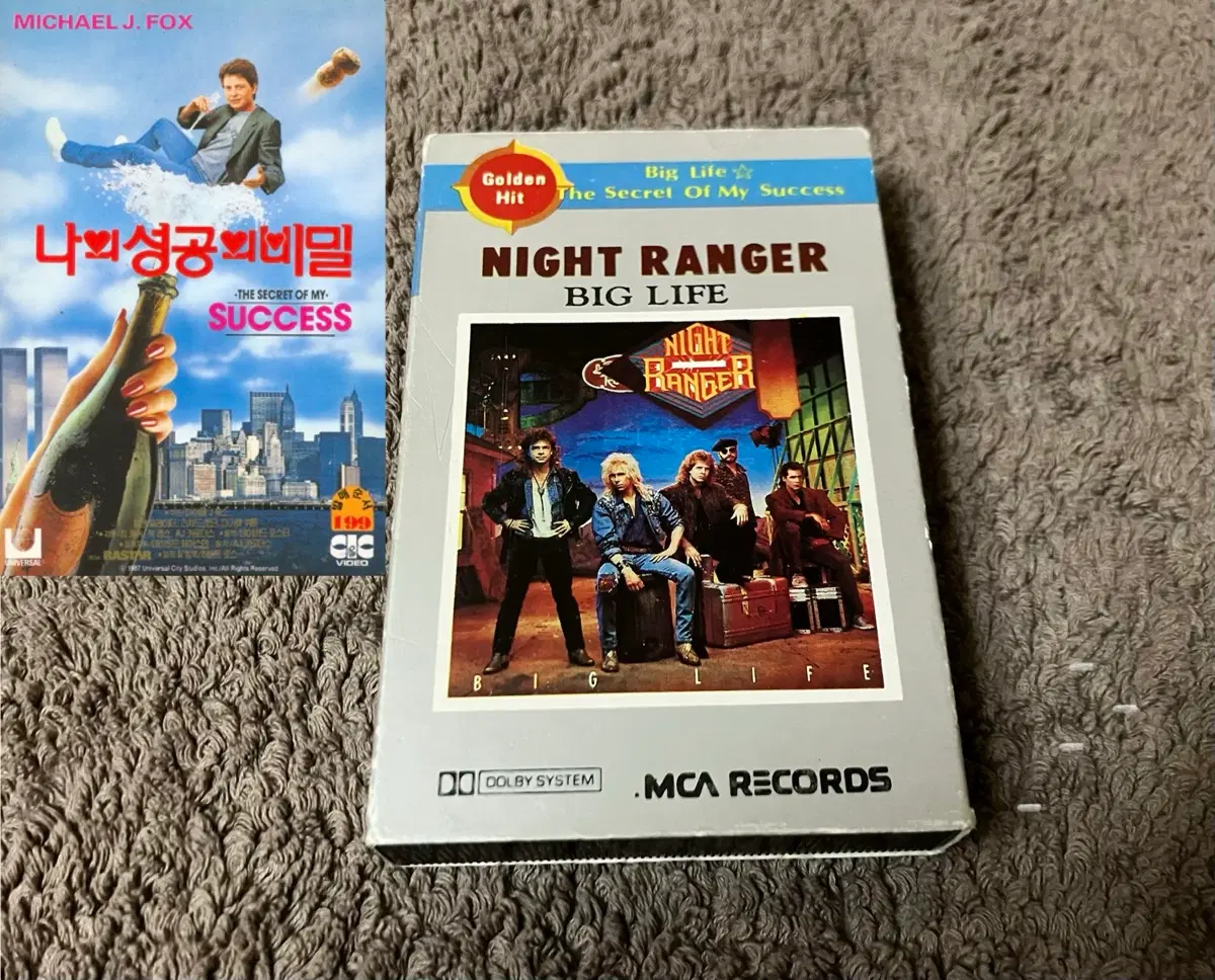 80년대 나이트 레인저 4집 Big Life 앨범 by 영화배우 마이클 J. 폭스 주연의 영화 나의 성공의 비밀 OST 주제곡 수록 국내 라이센스 초판 카세트테이프