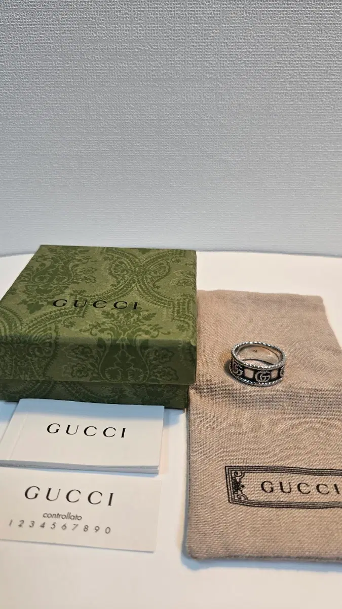 [정품/풀셋] 24호 GUCCI 구찌 GG 마몬트 와이드 실버 링