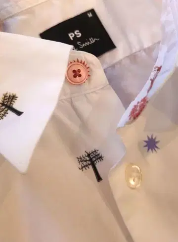 PS Paul Smith 핑크 버튼 올 패턴 반팔 셔츠 화이트 M