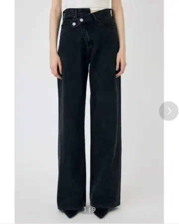 MOUSSY 크로스 웨이스트 와이드 스트레이트 블랙 0