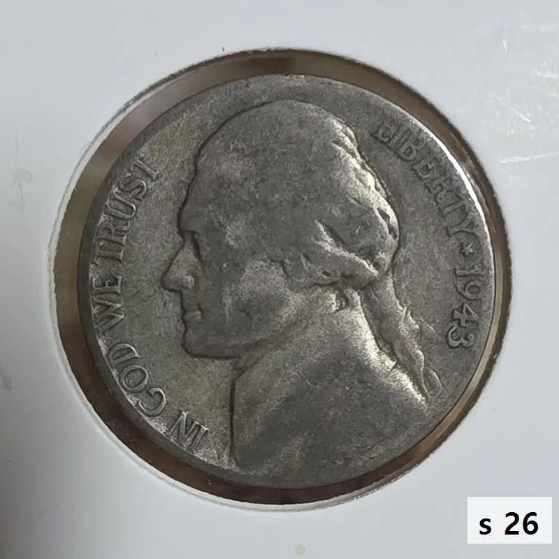 미국 1943년P 토머스제퍼슨 워니켈 5센트 은화