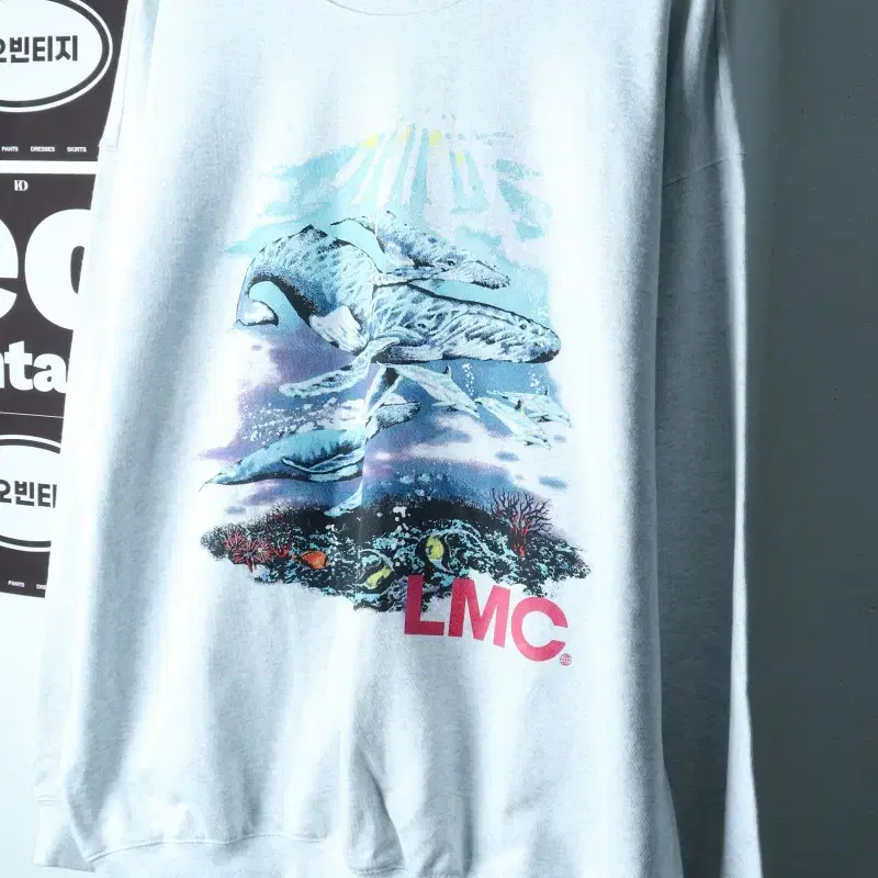 (L-2XL) 엘엠씨 맨투맨 티셔츠 빅사이즈 멜란지 웨일-H38656