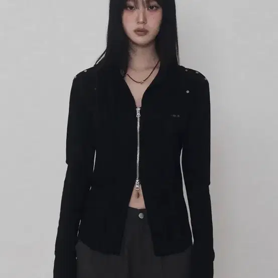 (새상품) 에트오소메 데미지 아일렛 코르셋 자켓 (블랙)