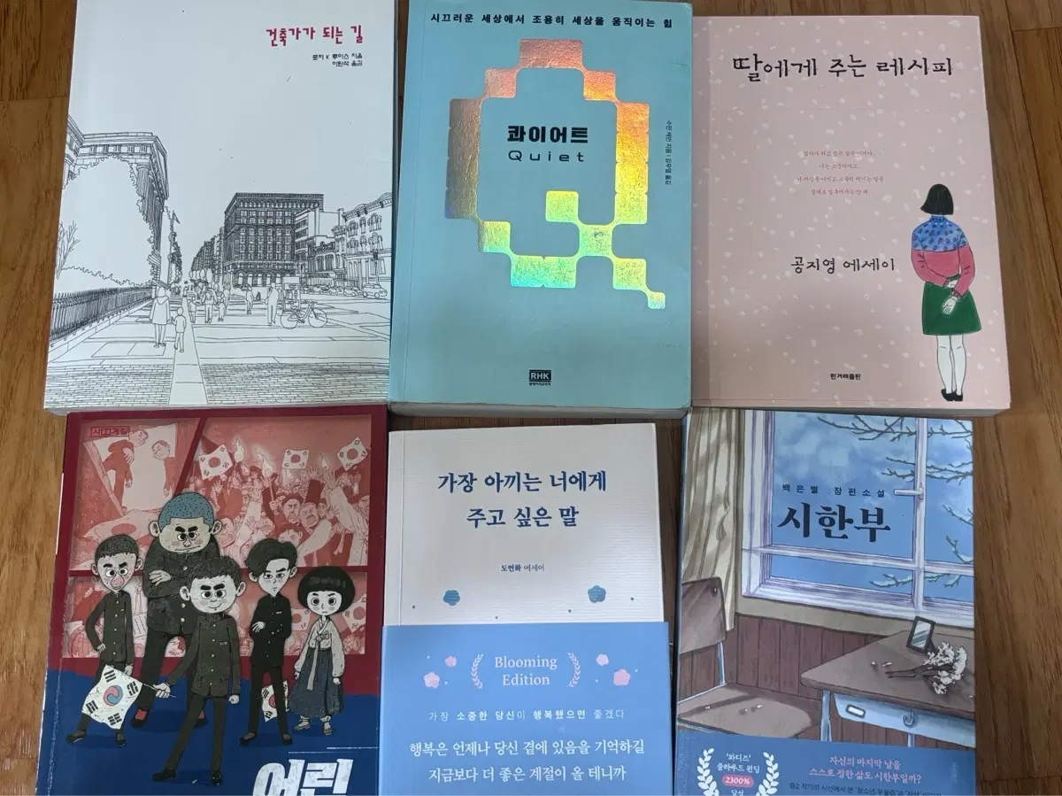 중고책(시한부-백은별/ 가장 아끼는 너에게 주고 싶은 말-도연화/ 딸에게 주는 레시피-공지영/ 어린만세꾼 / 콰이어트 /건축가가 되는 길)