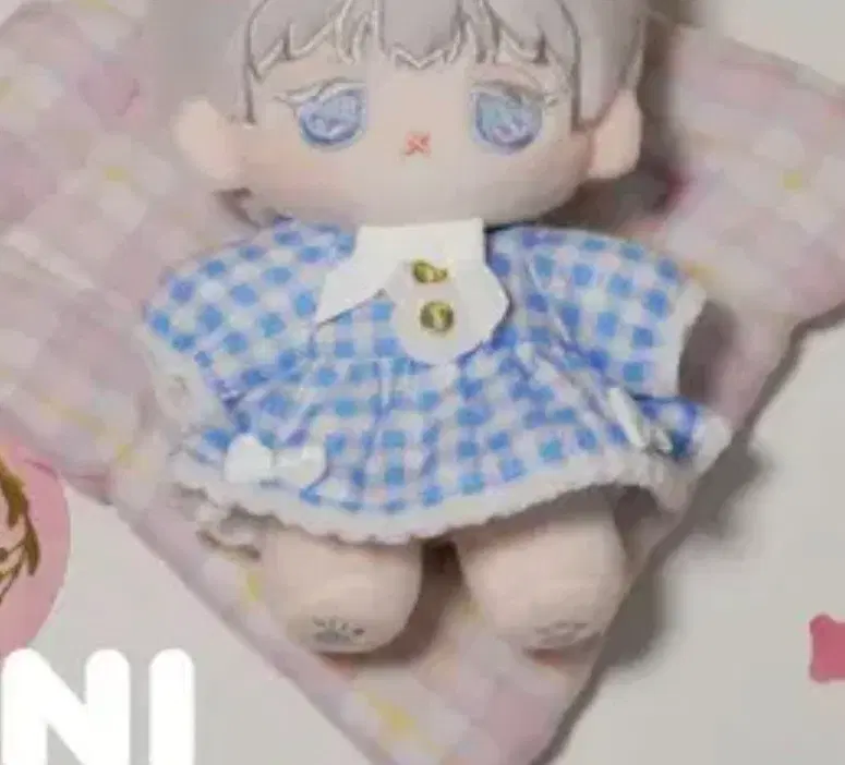 [판매] 무속성 10cm 인형옷 옷장 리보니 체크 원피스 치마 블루