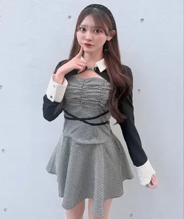 숏 블라우스 레이어드 원피스 NOMAE 깅엄 체크