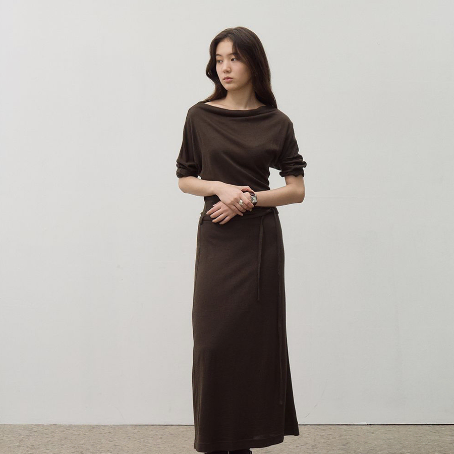 호와스 Noir dress 맥시 롱 드레스 드레이프 저지
