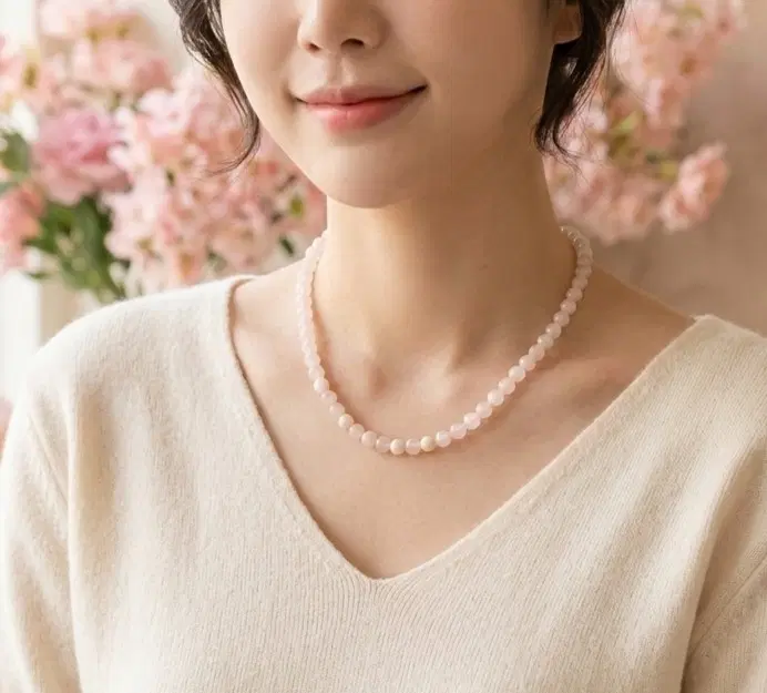 천연 로즈쿼츠 산호 목걸이 선물 천연석