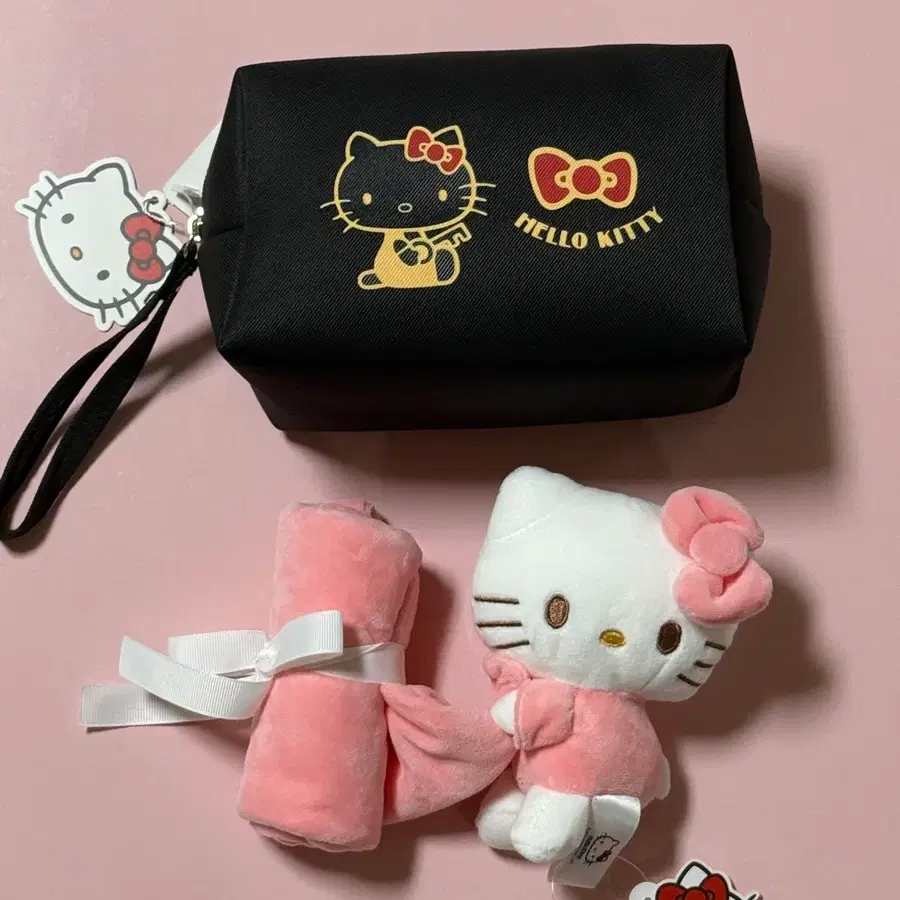 헬로키티 파우치 핑크 담요 인형 세트