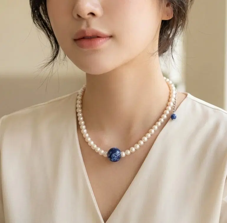천연 담수진주 전통공예 유리 목걸이 선물