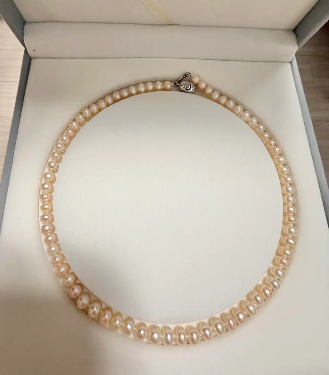 새상품) 천연 담수진주 진주목걸이 오렌지색상 6-7mm+ 925실버