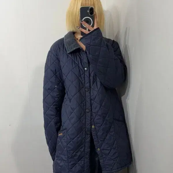 M 바버 폴로 퀄팅 자켓 네이비