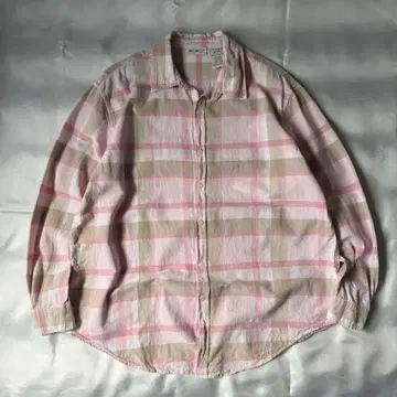90s vintage 인도산 핑크 체크 코튼 x 린넨 L/S 셔츠
