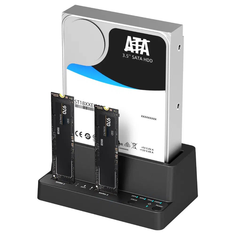 [딜러직판가/새상품]M.2 NVME SSD x 2+ SATA x 1 지원 원터치 클론 USB3.1 3베이 도킹스테이션