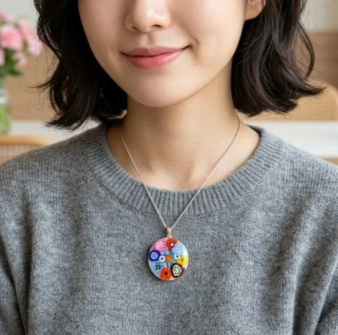 이탈리아 무라노 유리 꽃 목걸이 선물