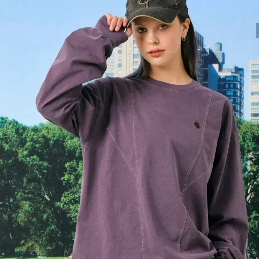 절개 피드먼트 긴팔 티셔츠 애쉬 퍼플