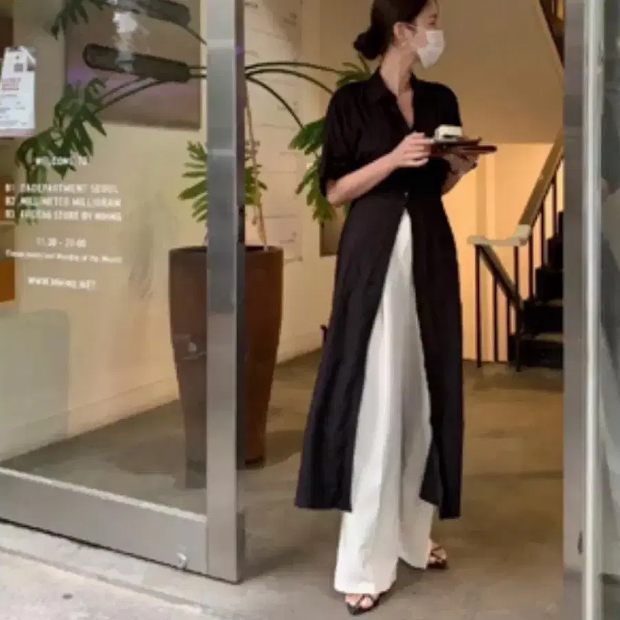원로그 롱 반팔 셔츠 원피스 새상품