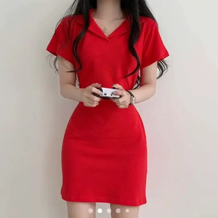 [보관만한새제품] 핏진짜이쁨 카라 Pk원피스 레드 프리사이즈