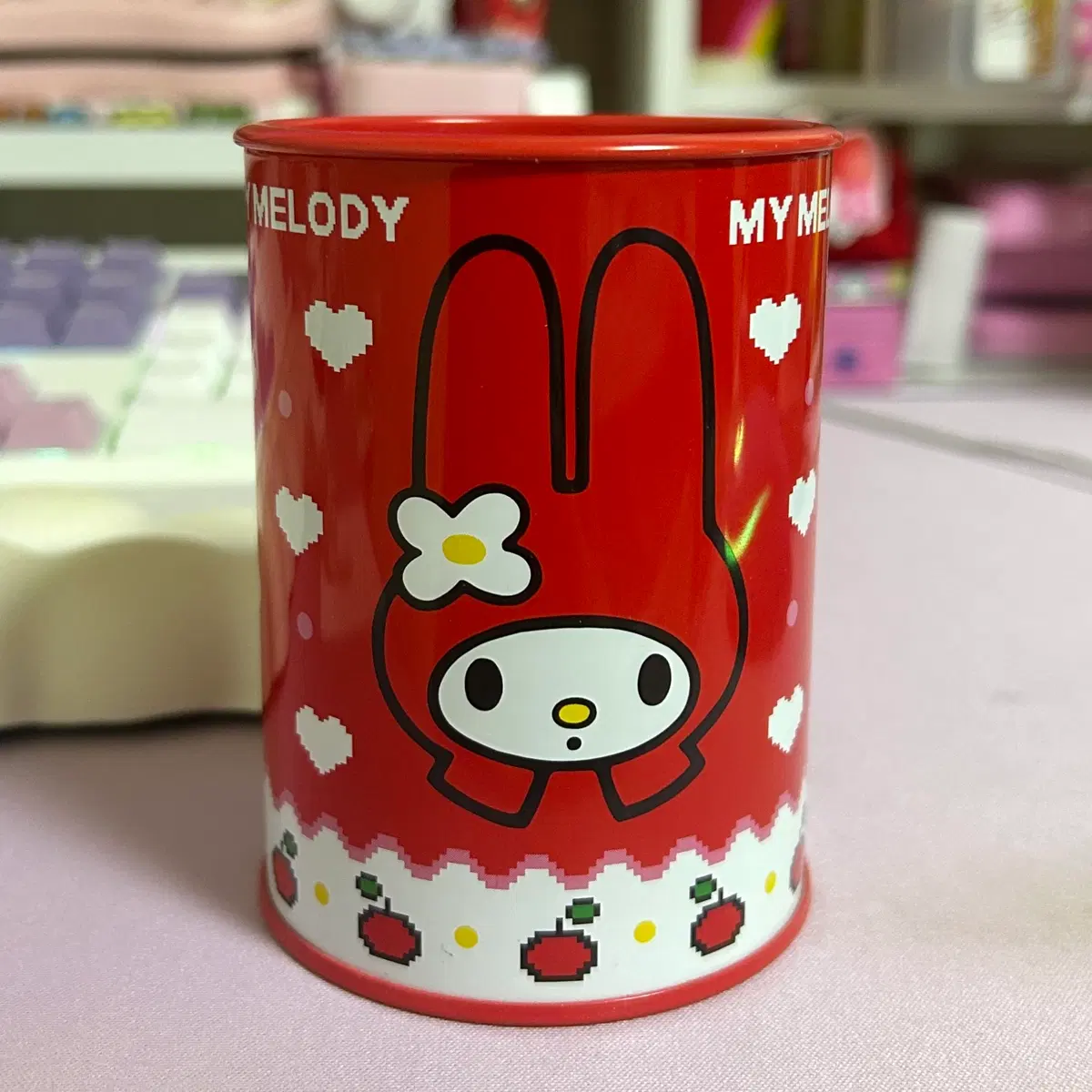 고전문구 마이멜로디 산리오 레드마멜 빨간마이멜로디 틴케이스 연필꽂이 보관함 수납함