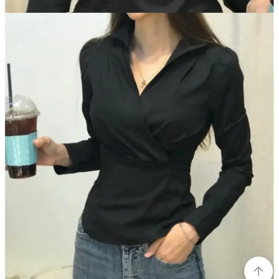 랩 디자인 셔츠 블라우스 블랙/화이트